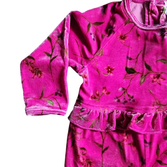 FINAL PRICE Vintage Hanna Andersson Pink Velour Floral Romper Ruffle 6-12mo/70cm - Picture 3 of 12